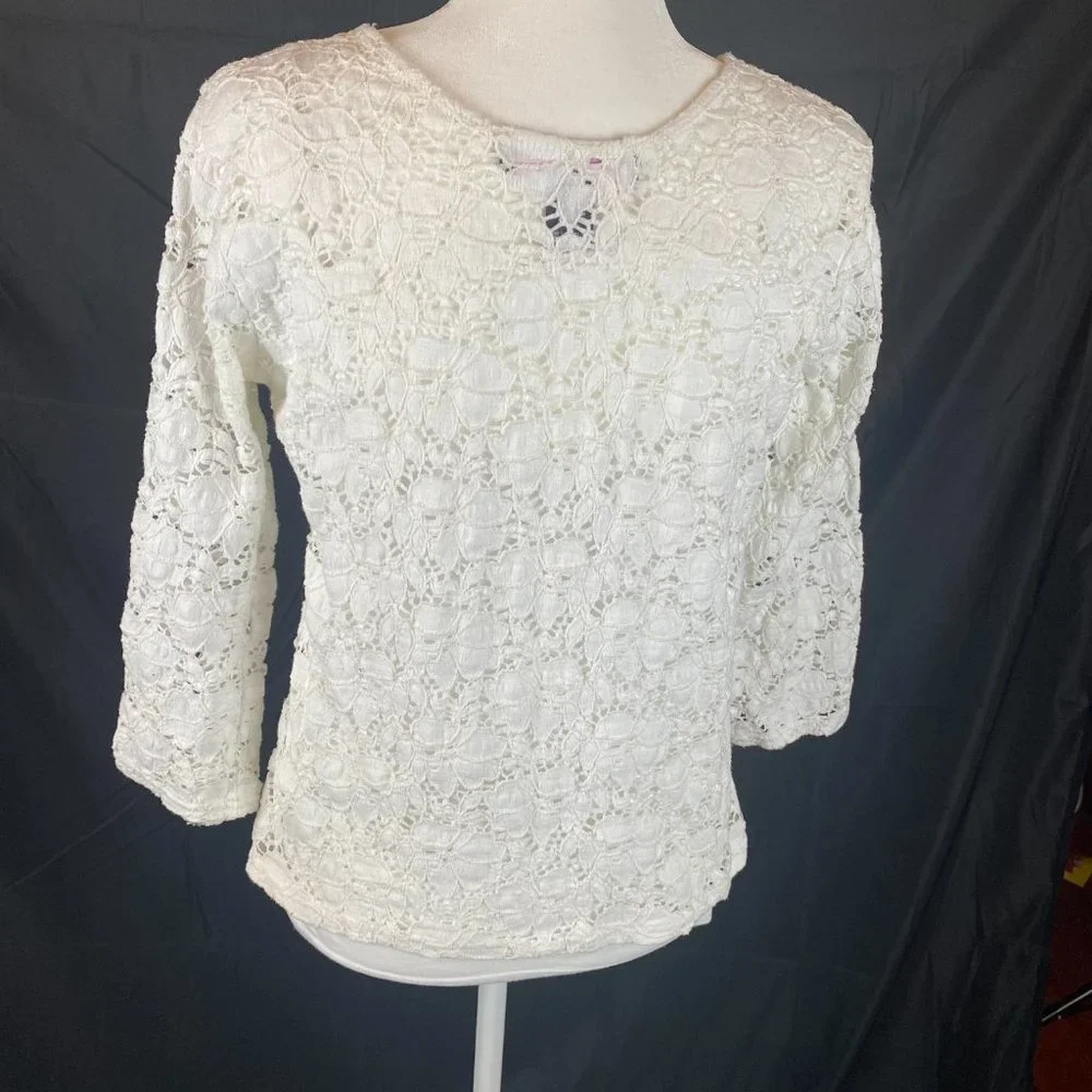 Peck & Peck Lace 3/4 Sleeve Lined Blouse, Size L. - Picture 4 of 5